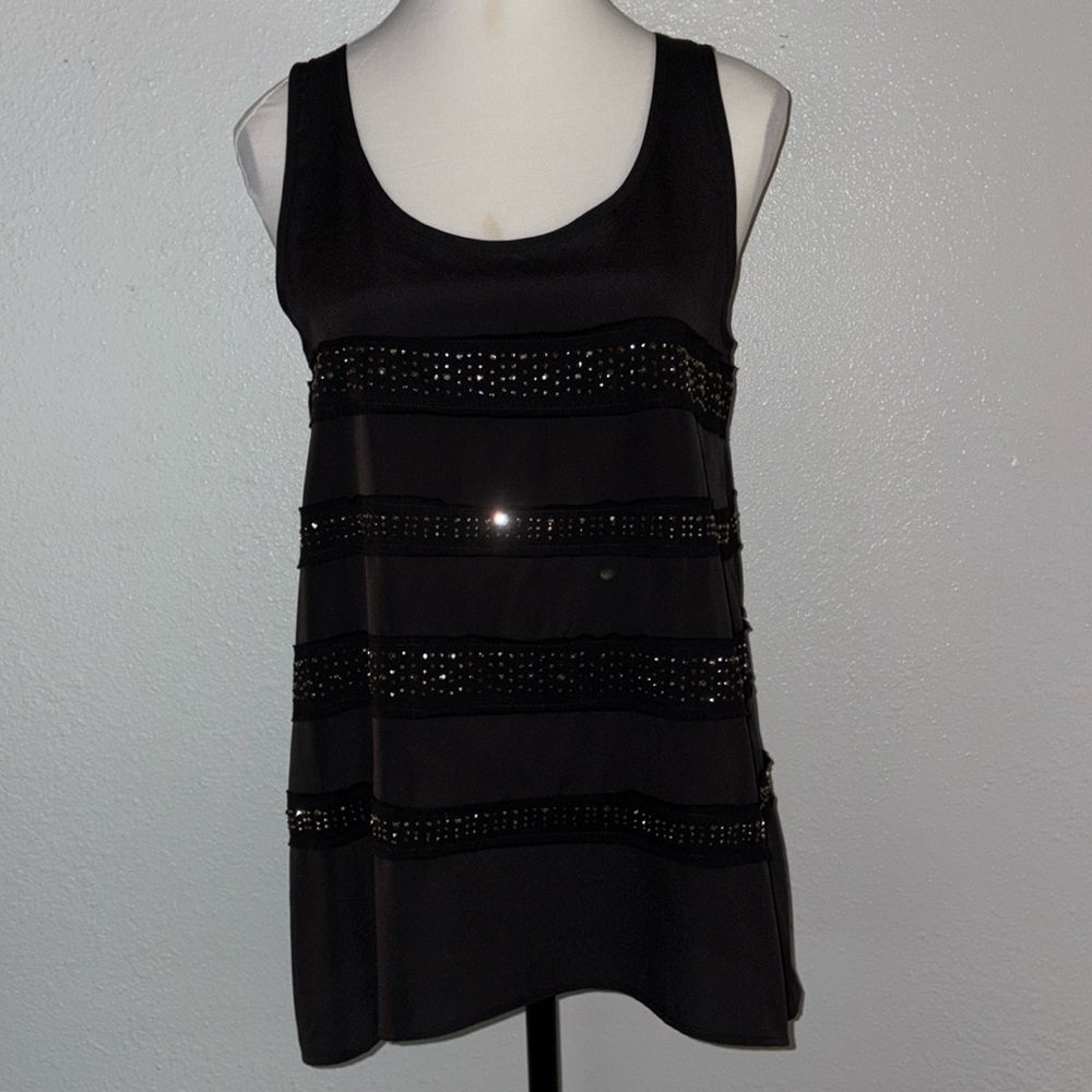 Rock & Republic Black Sleeveless Tank Top With Rhinestone Accents Size Small